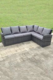 Fimous High back mixed outdoor corner rattan sofa set square coffee table in Dark Grey - thumbnail 3
