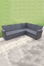 Fimous High back mixed outdoor corner rattan sofa set square coffee table in Dark Grey - thumbnail 2