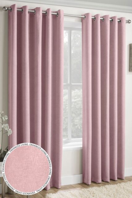 Enhanced Living Plain Thermal Room Darkening Pair of Curtains For Bedroom & Livingroom in Pink - Size: 117 cm width x 137 cm drop - image 1