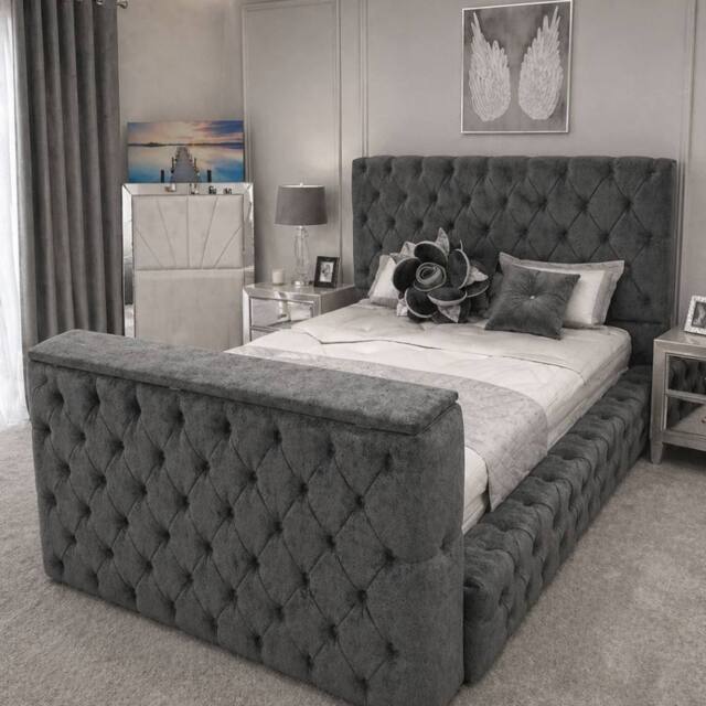 Stratus Interiors Ambassador TV Bed with Built-In Lift Luxury Storage Design in Dark Grey - Size: Double - image 1