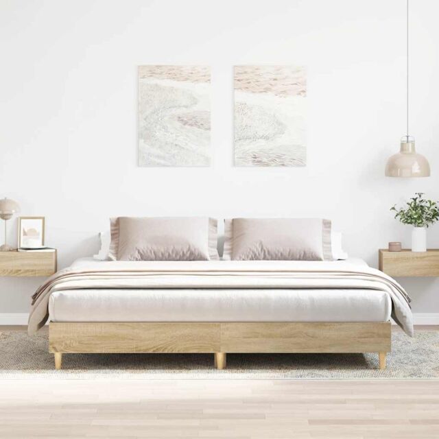 Berkfield Home Bed Frame No Mattress Sonoma Oak 200x200 cm Engineered Wood in Brown - image 1