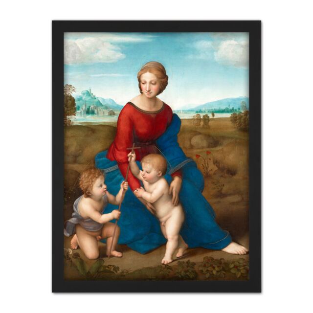"Artery8 Wall Art Print Raphael Madonna In The Meadow Large Framed Wall Décor Art in Brown - Size: W18"" x H24""" - image 1