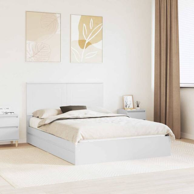 Berkfield Home Storage Bed with Headboard White 140 x 190 cm Engineered Wood - image 1