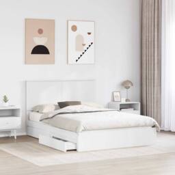 Berkfield Home Storage Bed with Headboard White 140 x 190 cm Engineered Wood - thumbnail 3