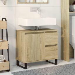 Berkfield Home Bathroom Cabinet Sonoma Oak 65x33x60 cm Engineered Wood in Brown - Size: 65 x 33 x 60 cm