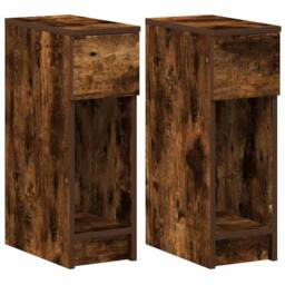 Berkfield Home Durable Bedside Cabinets with Drawer 2 pcs Smoked Oak 20x36x60 cm in Brown - Size: 20 x 36 x 60 cm - thumbnail 3