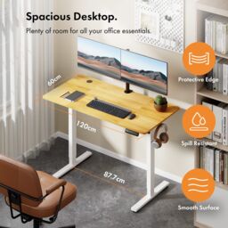 VonHaus Medium Home Office Electric Standing Desk with USB-C Charging in Light Brown - thumbnail 2
