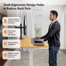 VonHaus Medium Home Office Electric Standing Desk with USB-C Charging in Light Brown - thumbnail 3