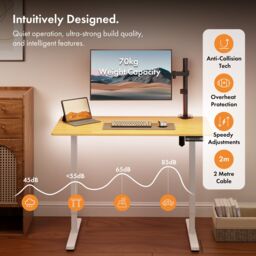 VonHaus Medium Home Office Electric Standing Desk with USB-C Charging in Light Brown - thumbnail 5