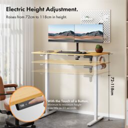 VonHaus Medium Home Office Electric Standing Desk with USB-C Charging in Light Brown - thumbnail 4