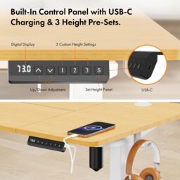 VonHaus Medium Home Office Electric Standing Desk with USB-C Charging in Light Brown - thumbnail 7