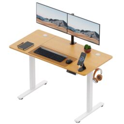 VonHaus Medium Home Office Electric Standing Desk with USB-C Charging in Light Brown