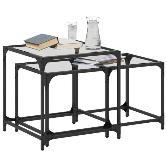 Berkfield Home Nesting Coffee Tables 2 pcs with Transparent Glass Top Steel in Black - image 1