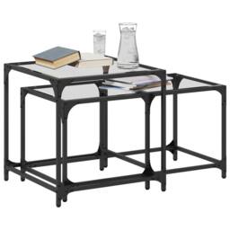Berkfield Home Nesting Coffee Tables 2 pcs with Transparent Glass Top Steel in Black - thumbnail 1