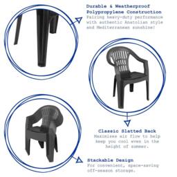 Harbour Housewares 6x Milas Garden Dining Chairs - Outdoor Stackable Patio Garden Furniture in Black - Size: 6 Pack - thumbnail 2
