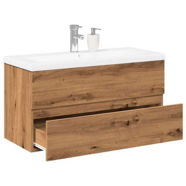 Berkfield Home Sink Cabinet with Built-in Basin Artisan Oak 101x39.5x49 cm in Brown - image 1