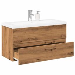 Berkfield Home Sink Cabinet with Built-in Basin Artisan Oak 101x39.5x49 cm in Brown - thumbnail 1