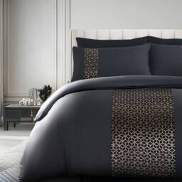 Velosso Foil Printed Luxury Bedding Set - Stylish Duvet Cover & Pillowcase Set in Silver - Size: Double - thumbnail 2