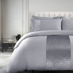 Velosso Foil Printed Luxury Bedding Set - Stylish Duvet Cover & Pillowcase Set in Silver - Size: Double - thumbnail 1