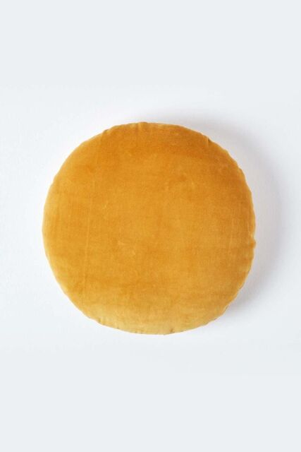 Homescapes Velvet Cushion, 40 cm Round in Mustard - Size: 40 cm x 40 cm - image 1