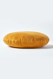 Homescapes Velvet Cushion, 40 cm Round in Mustard - Size: 40 cm x 40 cm - thumbnail 2