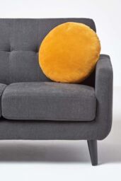 Homescapes Velvet Cushion, 40 cm Round in Mustard - Size: 40 cm x 40 cm - thumbnail 4
