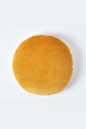 Homescapes Velvet Cushion, 40 cm Round in Mustard - Size: 40 cm x 40 cm