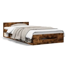 Berkfield Home Bed Frame with Drawer without Mattress Smoked Oak 100x200 cm in Brown - thumbnail 2