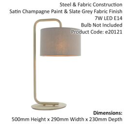 Loops 2 PACK Satin Champagne Table Lamp - 23cm Grey Fabric Cylinder Shade - Desk Light - thumbnail 2