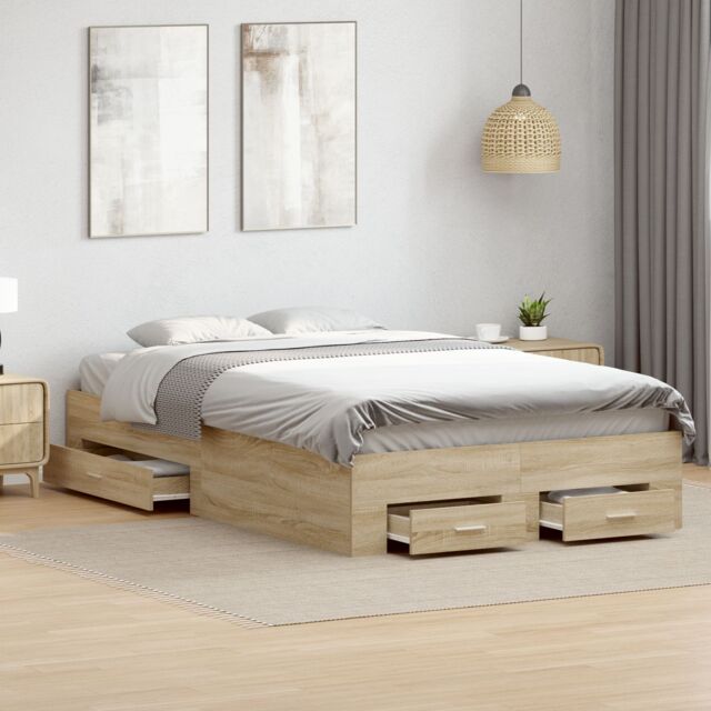 Berkfield Home Bed Frame Sonoma Oak 140x200 cm Engineered Wood in Brown - image 1