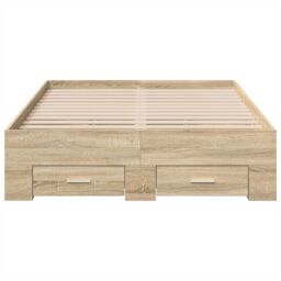 Berkfield Home Bed Frame Sonoma Oak 140x200 cm Engineered Wood in Brown - thumbnail 5