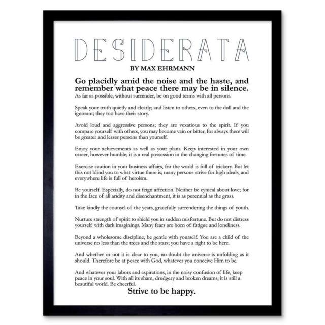 "Artery8 Quote Typograph Phrase Poetic Prose Ehrmann Desiderata Framed Art in White - Size: W12"" x H16""" - image 1