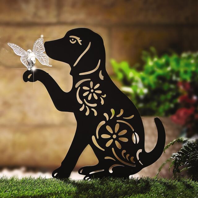 mysmartbuy Dog Silhouette Light Up Ornament - Solar Powered Garden Stake Light Sculpture with Illuminated Butterfly - Measures 31 x 30 x 8cm