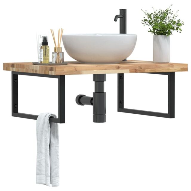 Berkfield Home Basin Shelf Wall Mounted Steel & Solid Wood Acacia in Brown - image 1