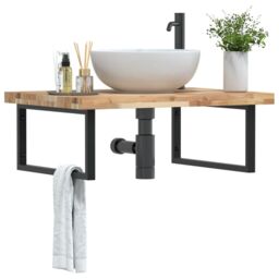 Berkfield Home Basin Shelf Wall Mounted Steel & Solid Wood Acacia in Brown - thumbnail 1