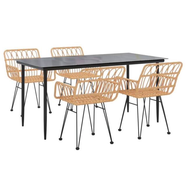 Berkfield Home Beautiful 5 Piece Garden Dining Set Poly Rattan in Light Tan