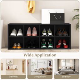 Costway 8 Cubes Shoe Bench Entryway Shoe Rack Cabinet with 8 Storage Cubbies in Black - thumbnail 6