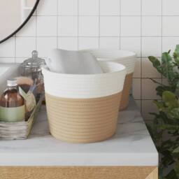 Berkfield Home Storage Baskets 2 pcs Beige & White √ò24x18 cm Cotton - Size: 24x18 cm