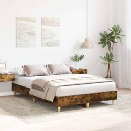 Berkfield Home Durable Bed Frame No Mattress Smoked Oak 120x200 cm Engineered Wood in Brown - Size: Small Double - thumbnail 1