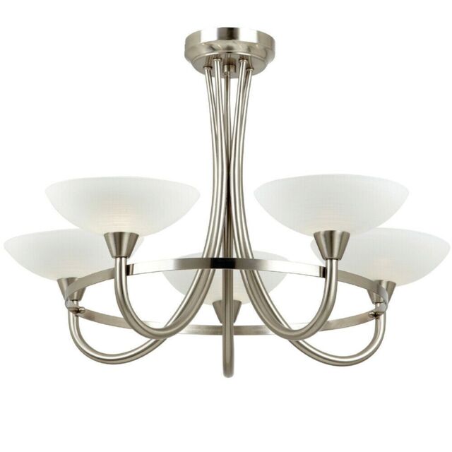 Loops Semi Flush Ceiling Light Satin Chrome & White 5 Bulb Hanging Pendant Lamp Shade - image 1