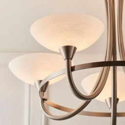 Loops Semi Flush Ceiling Light Satin Chrome & White 5 Bulb Hanging Pendant Lamp Shade - thumbnail 3