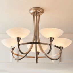 Loops Semi Flush Ceiling Light Satin Chrome & White 5 Bulb Hanging Pendant Lamp Shade - thumbnail 4