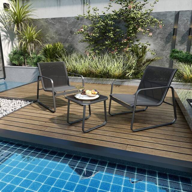 Costway 3 PCS Patio Conversation Set Outdoor Bistro Set w/Tempered Glass Table in Black - image 1