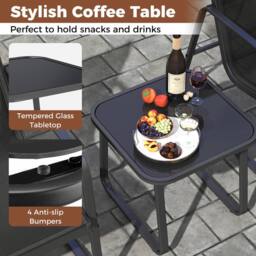 Costway 3 PCS Patio Conversation Set Outdoor Bistro Set w/Tempered Glass Table in Black - thumbnail 5