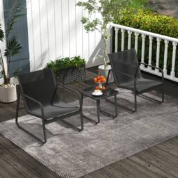 Costway 3 PCS Patio Conversation Set Outdoor Bistro Set w/Tempered Glass Table in Black - thumbnail 7
