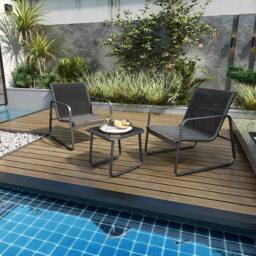 Costway 3 PCS Patio Conversation Set Outdoor Bistro Set w/Tempered Glass Table in Black - thumbnail 1