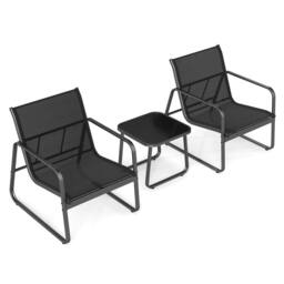 Costway 3 PCS Patio Conversation Set Outdoor Bistro Set w/Tempered Glass Table in Black - thumbnail 2