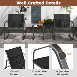 Costway 3 PCS Patio Conversation Set Outdoor Bistro Set w/Tempered Glass Table in Black - thumbnail 9