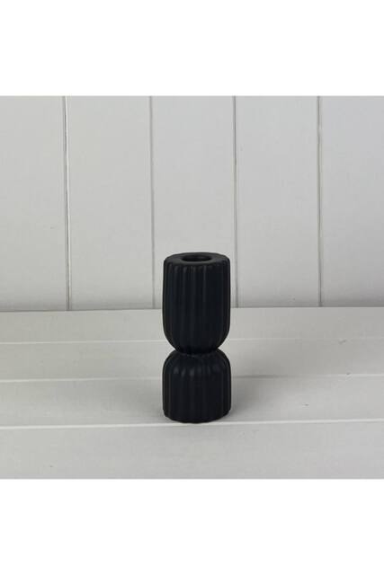 KDMD Black Ribbed Ceramic Candle Holder - image 1