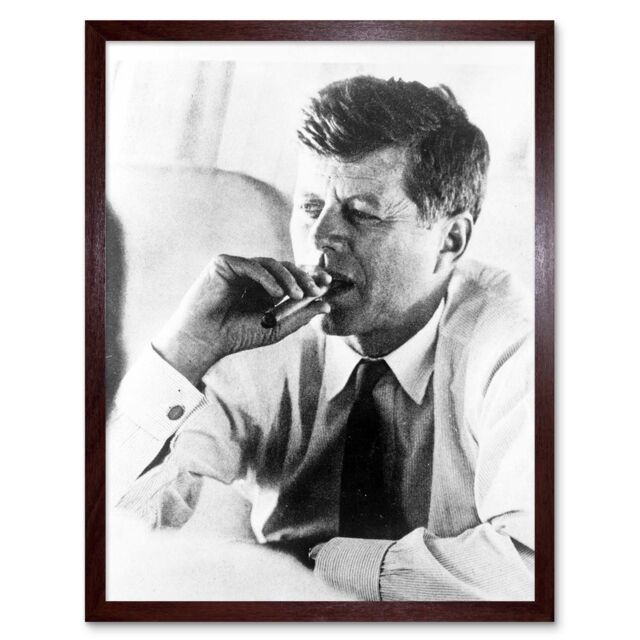 "Artery8 President John F Kennedy Smoke Cigar JFK USA Framed Art Print in Brown - Size: W12"" x H16""" - image 1